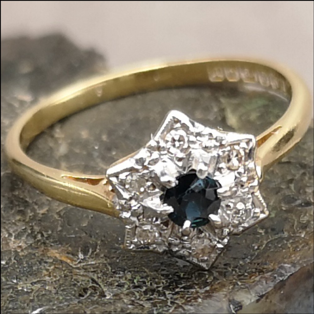 Super 18ct gold sapphire and diamond cluster ring