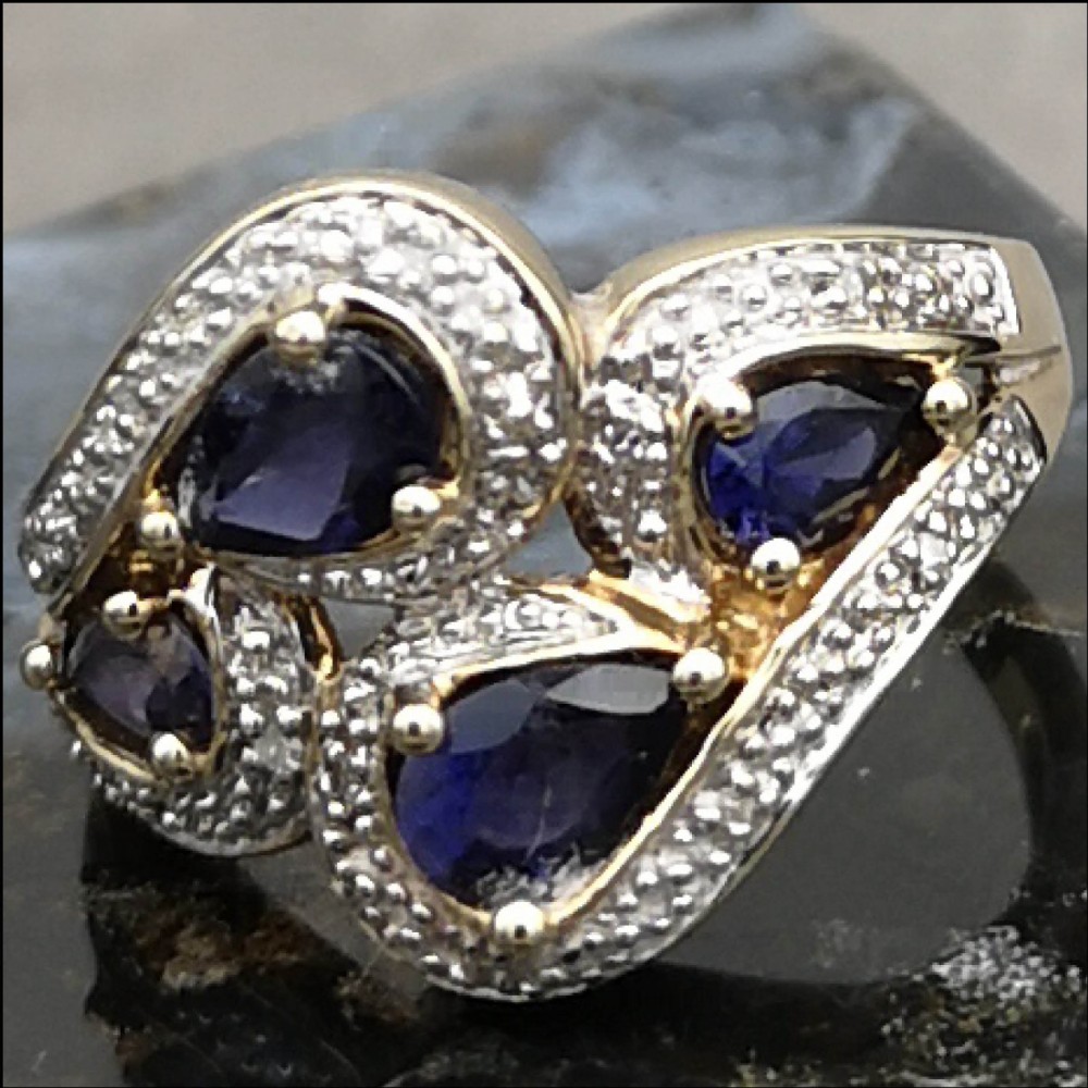 Stunning 9ct gold amethyst and diamond cluster ring