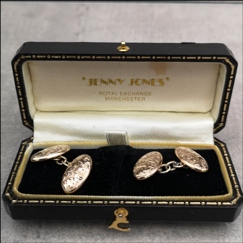 Heavy 9ct Yellow Gold Boxed Cufflinks C.1916