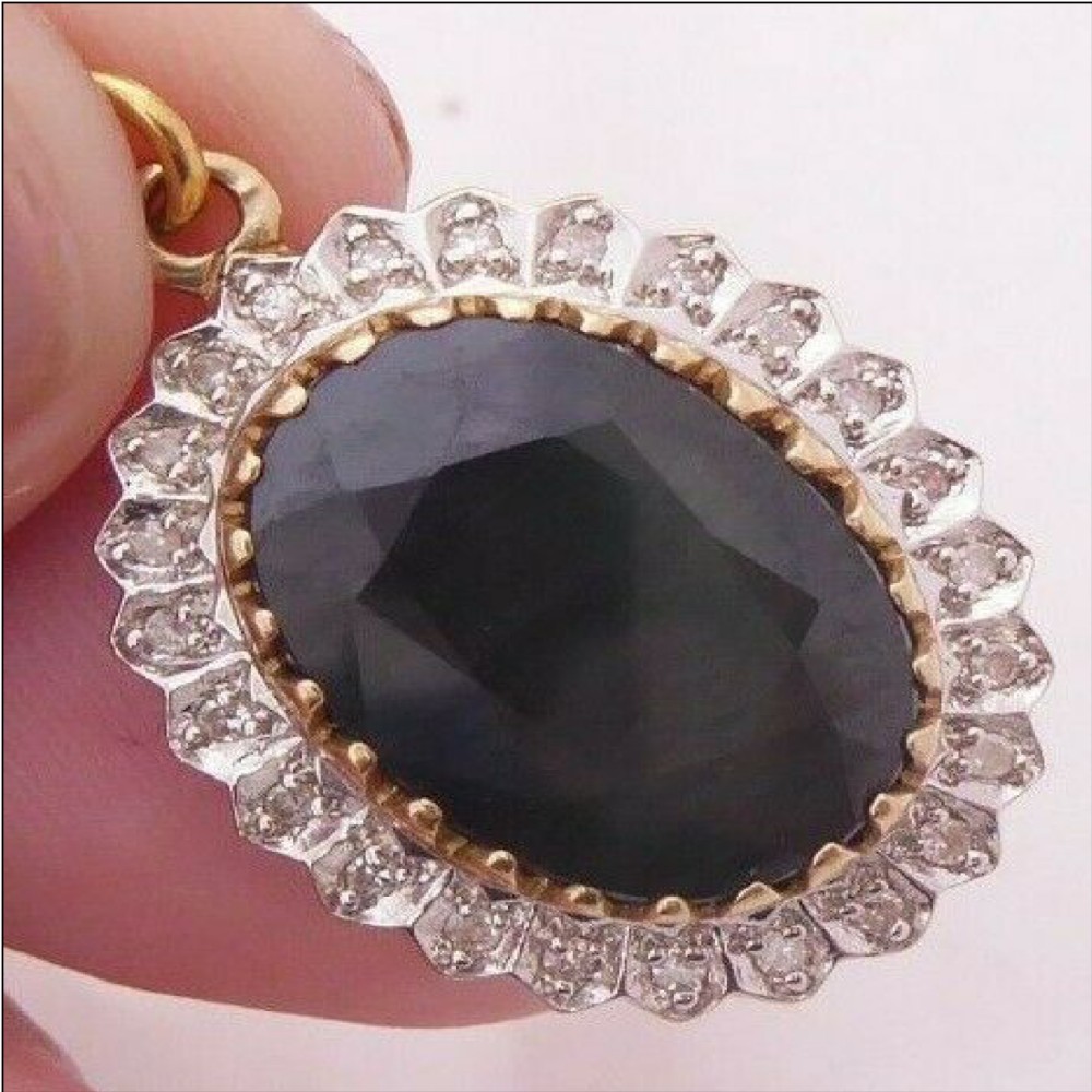 Art Deco 9ct Gold Diamond and Large Sapphire Pendant