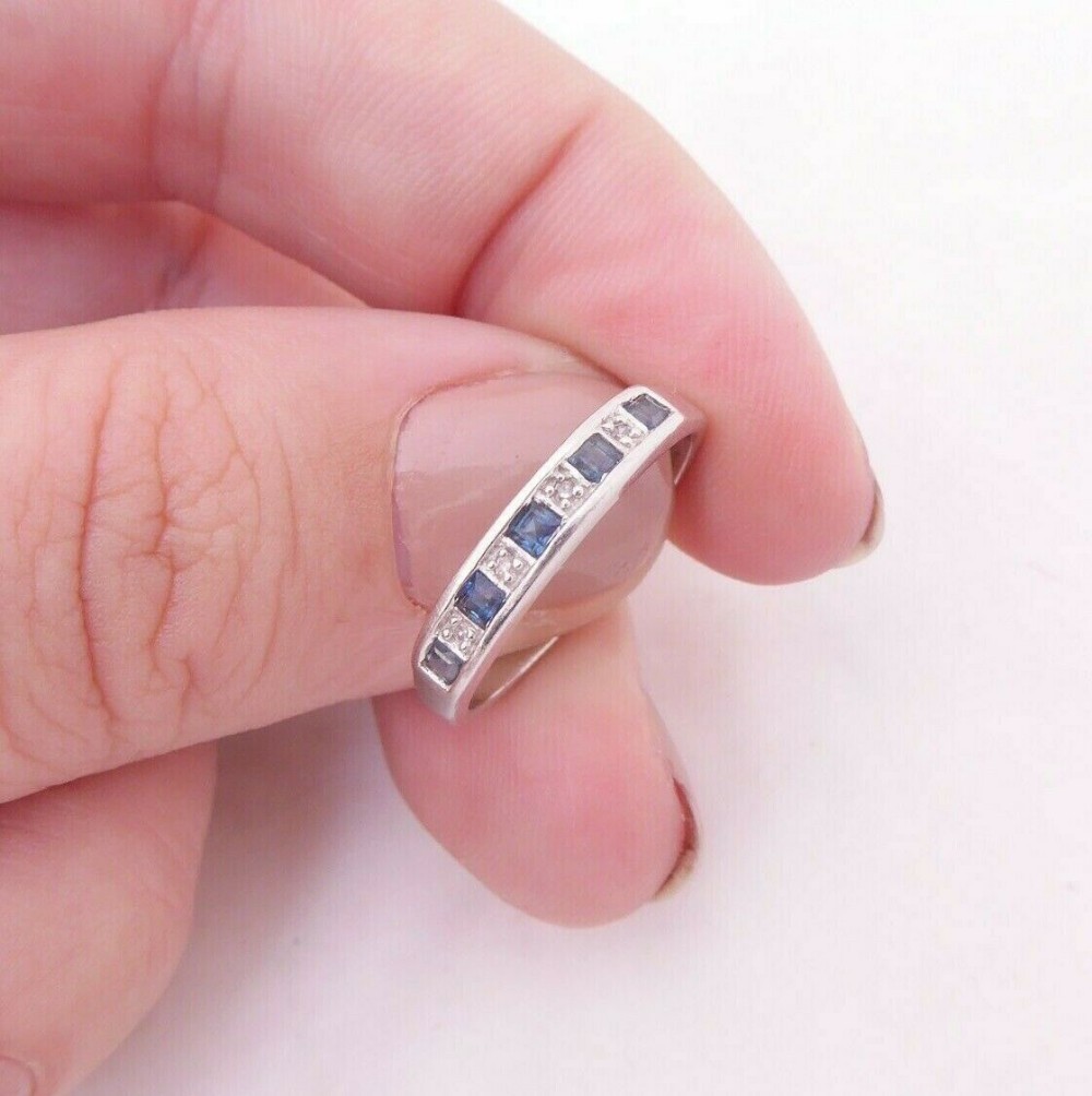 9ct White Gold Sapphire and Diamond Half Eternity Ring, Size L1/2