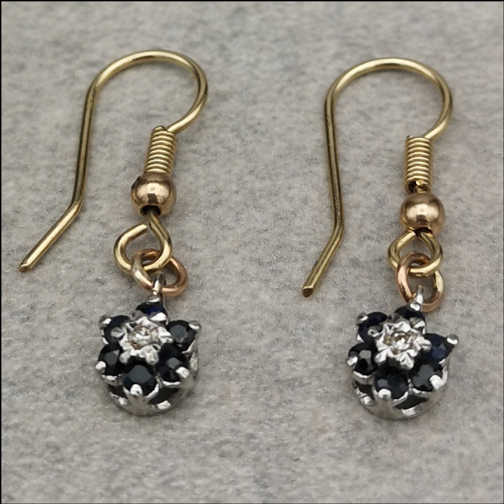 Art Deco 9ct Sapphire and Diamond Drop Earrings