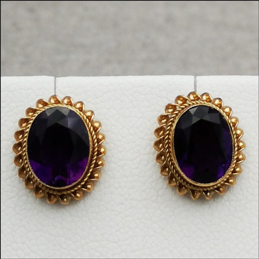 9ct Gold Amethyst Large Stud Earrings