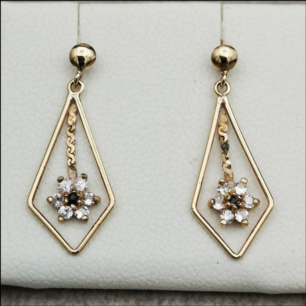 9ct Gold Sapphire Flower Cluster Drop Earrings