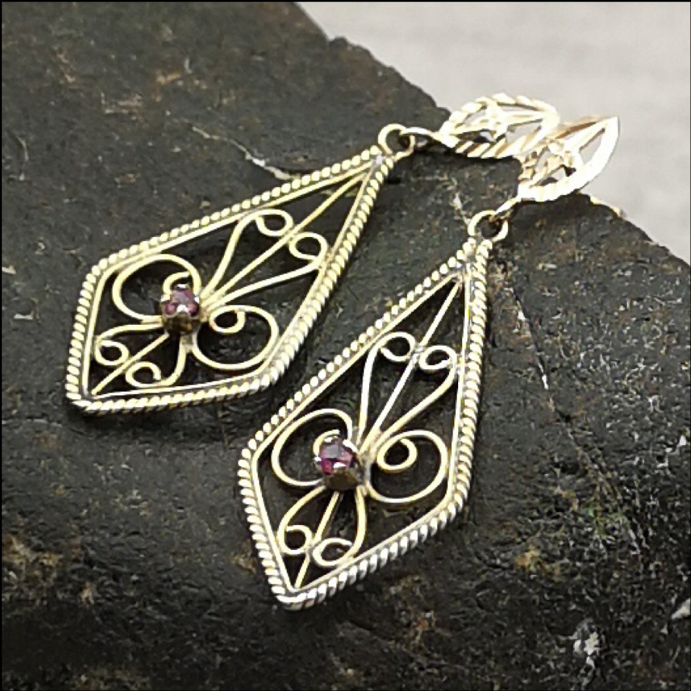 9ct Gold Ruby Drop Earrings