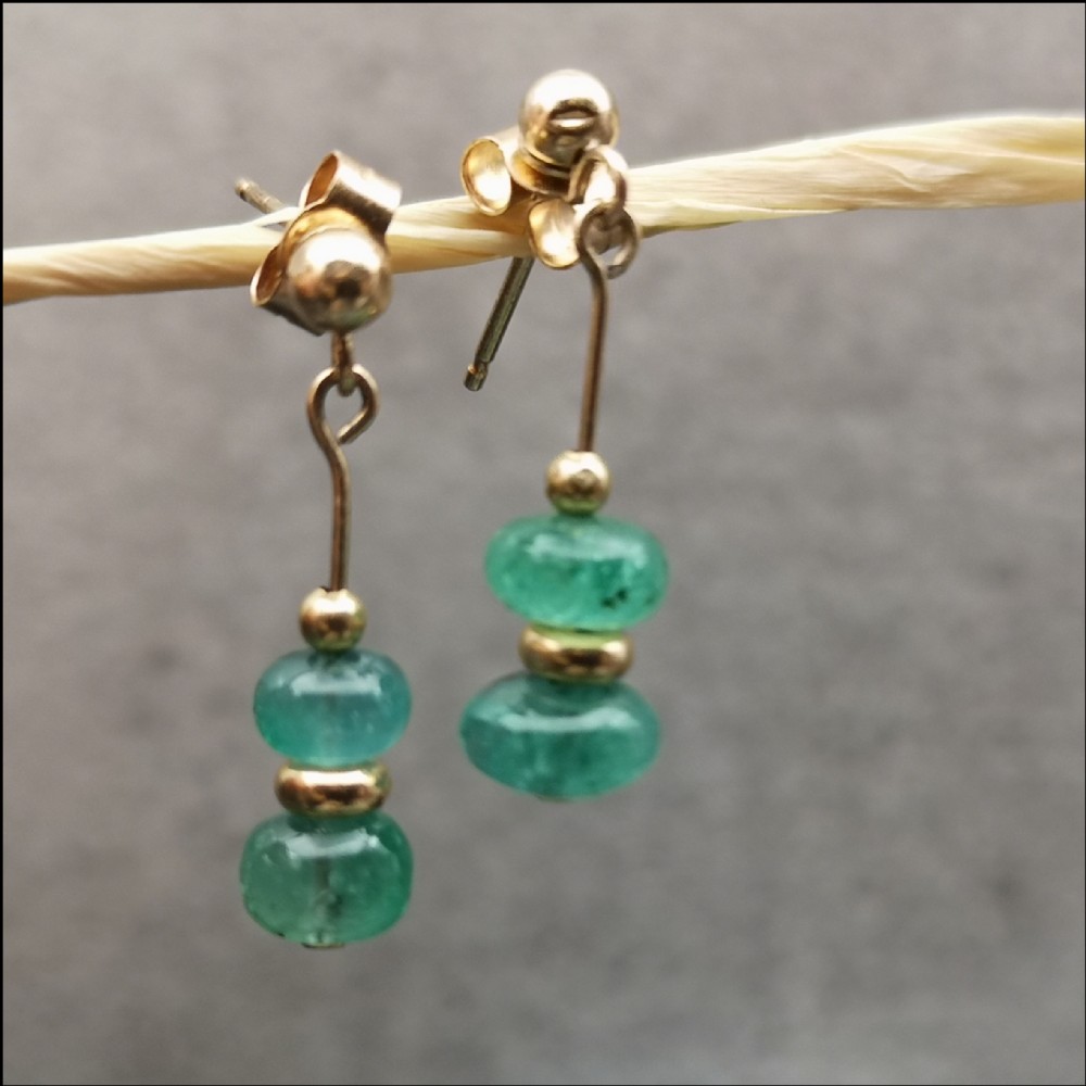 9ct Gold Emerald Drop Dangling Earrings