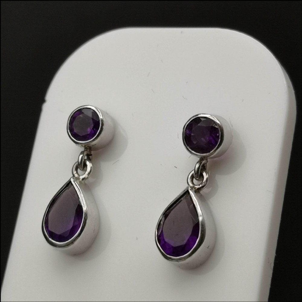 9ct White Gold Pair of Pear Drop Amethyst Drop Earrings
