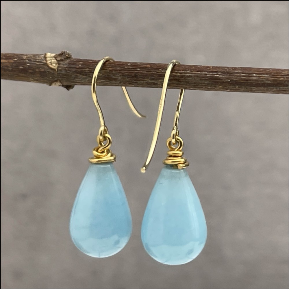 9ct Gold Pair of Large Pear Drop Aquamarine Drop Earrings 