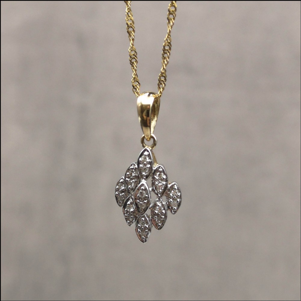 9ct Gold Diamond Cluster Pendant and Chain