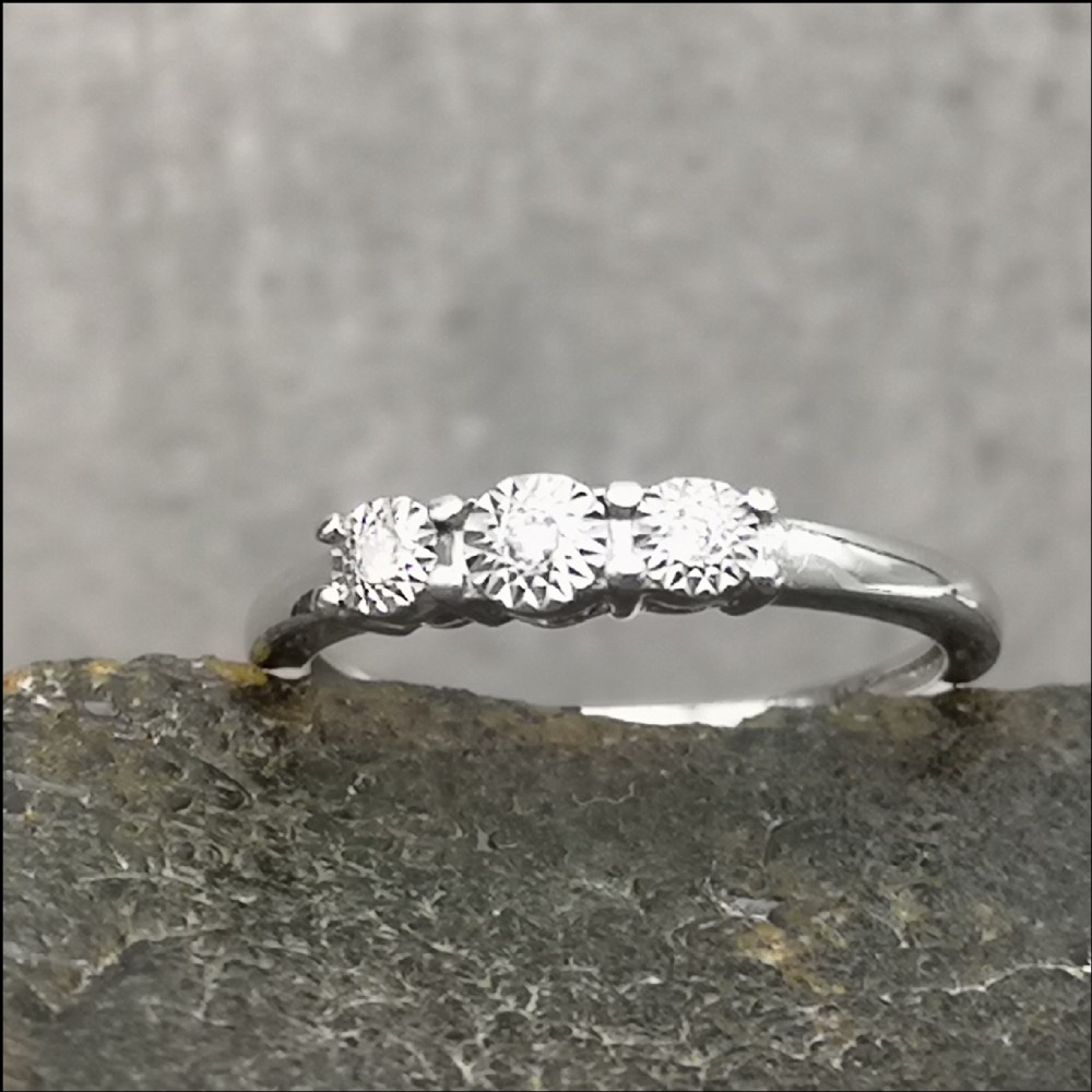 9ct White Gold Diamond Three Stone Ring