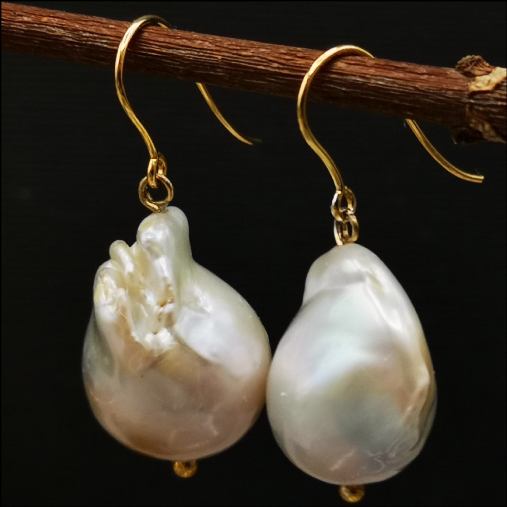 9ct Gold Large Baroque Pearl Drop Earrings