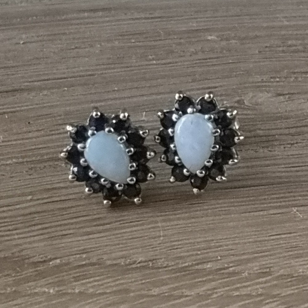 9ct Gold Sapphire Cluster and Opal Stud Earrings