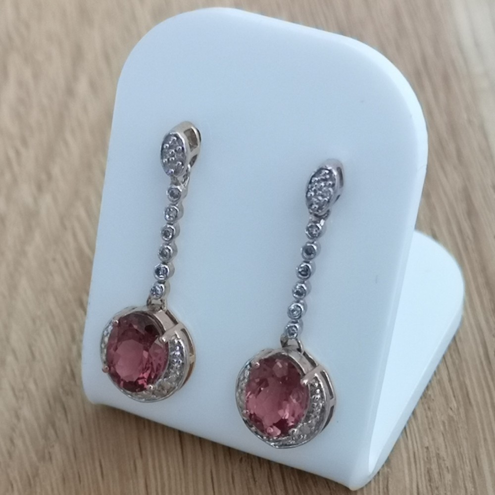 9ct Gold Diamond & Rhodalite Garnet Drop Earrings