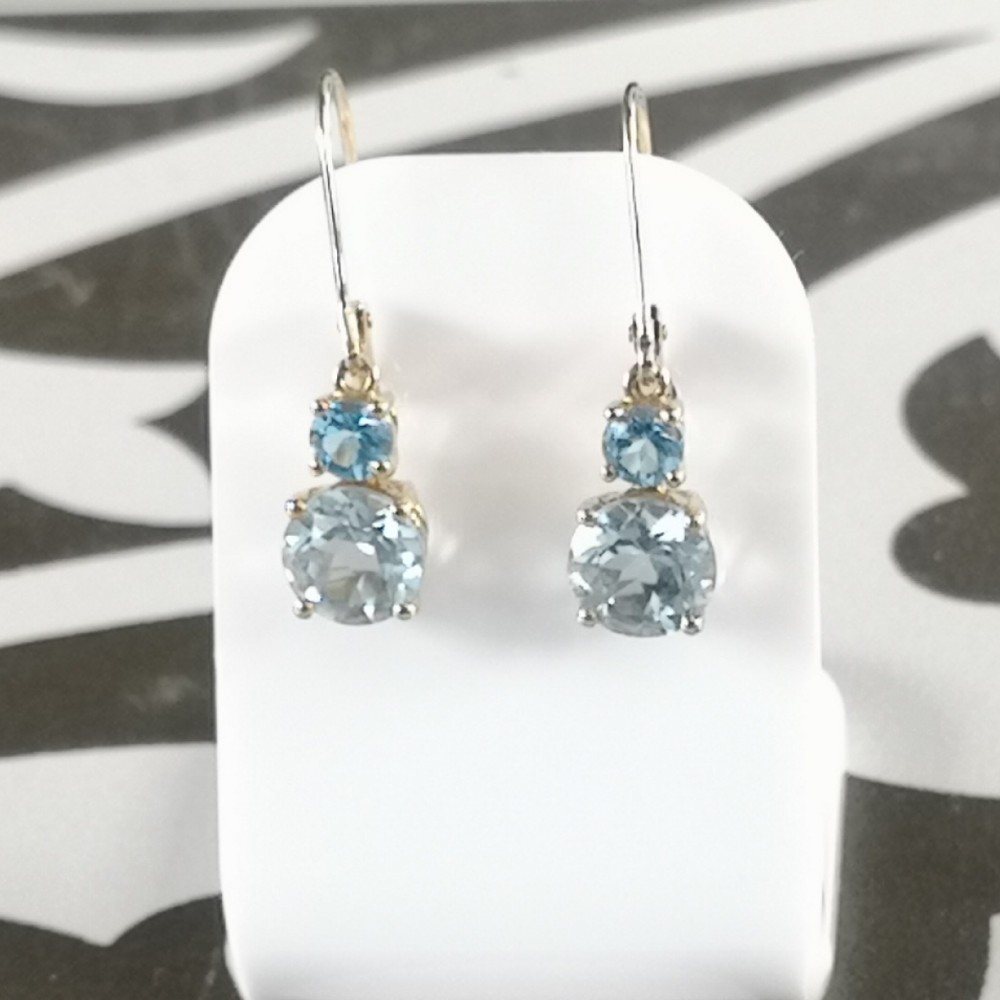 9ct Gold Blue Topaz & Aquamarine Hinge Drop Earrings
