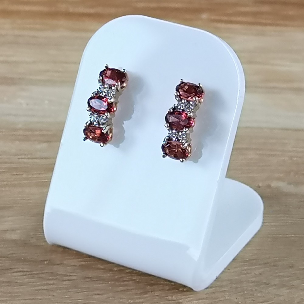9ct Gold Garnet & Diamond Stud Earrings