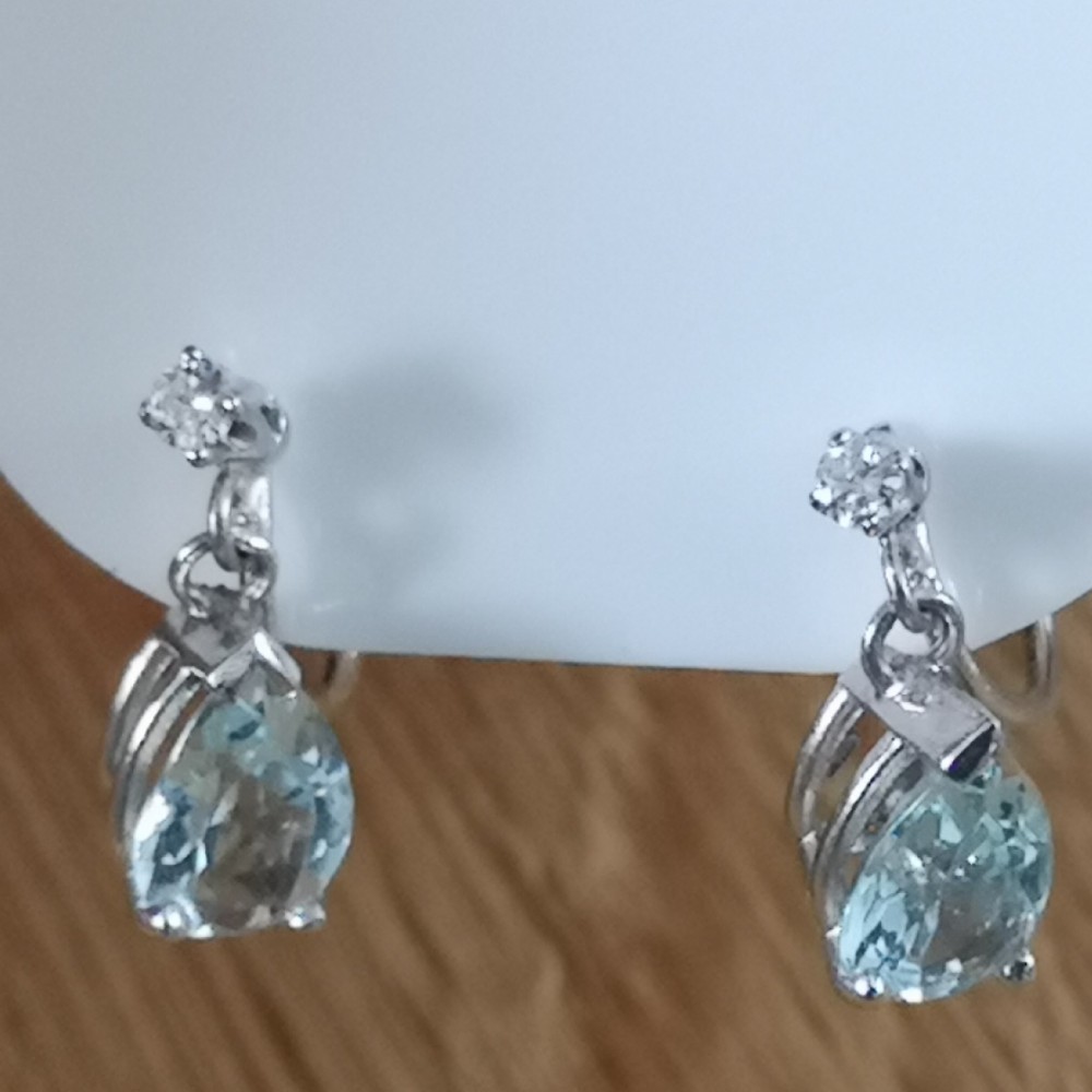 18ct White Gold Aquamarine & Diamond Screw Back Earrings