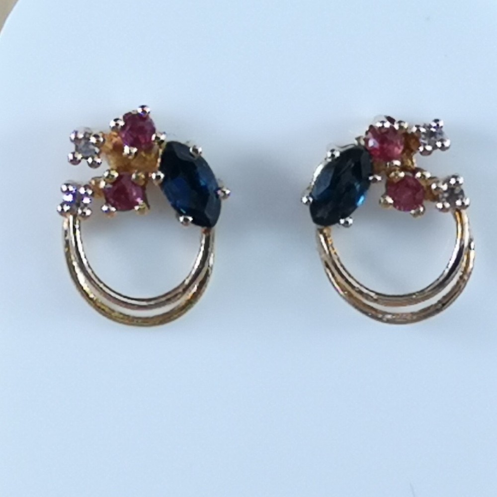 9ct Gold Ruby, Sapphire & Diamond Cluster Stud Earrings