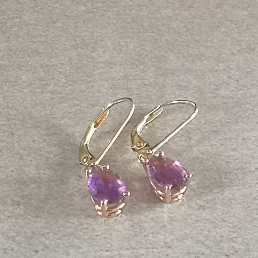 14ct Gold Amethyst Hinge Clasped Drop Earrings
