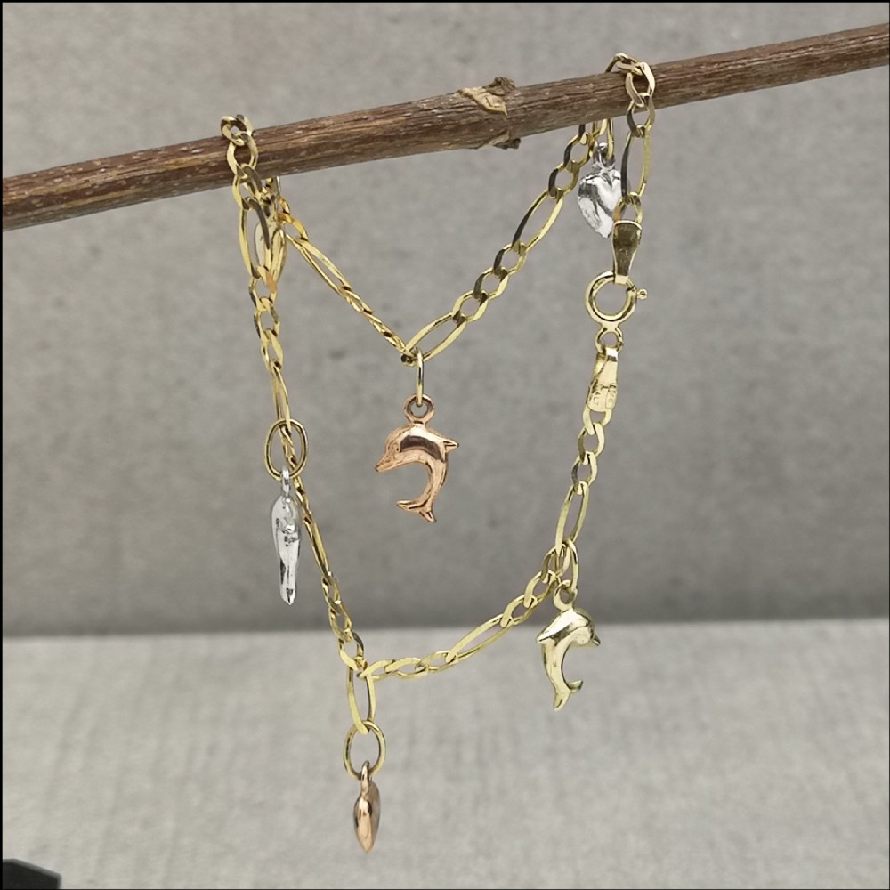 9ct Gold Dolphin Charm Bracelet