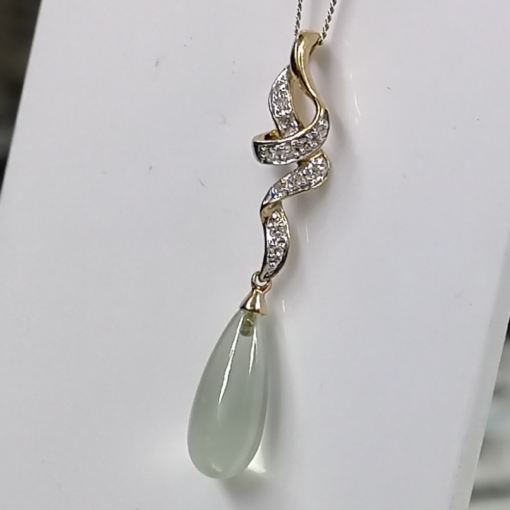 9ct Gold Green Tourmaline And Diamond Large Pendant Necklace