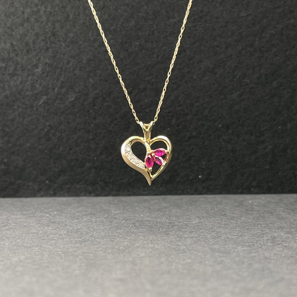 9ct Gold Ruby & Diamond Heart Pendant Necklace View III