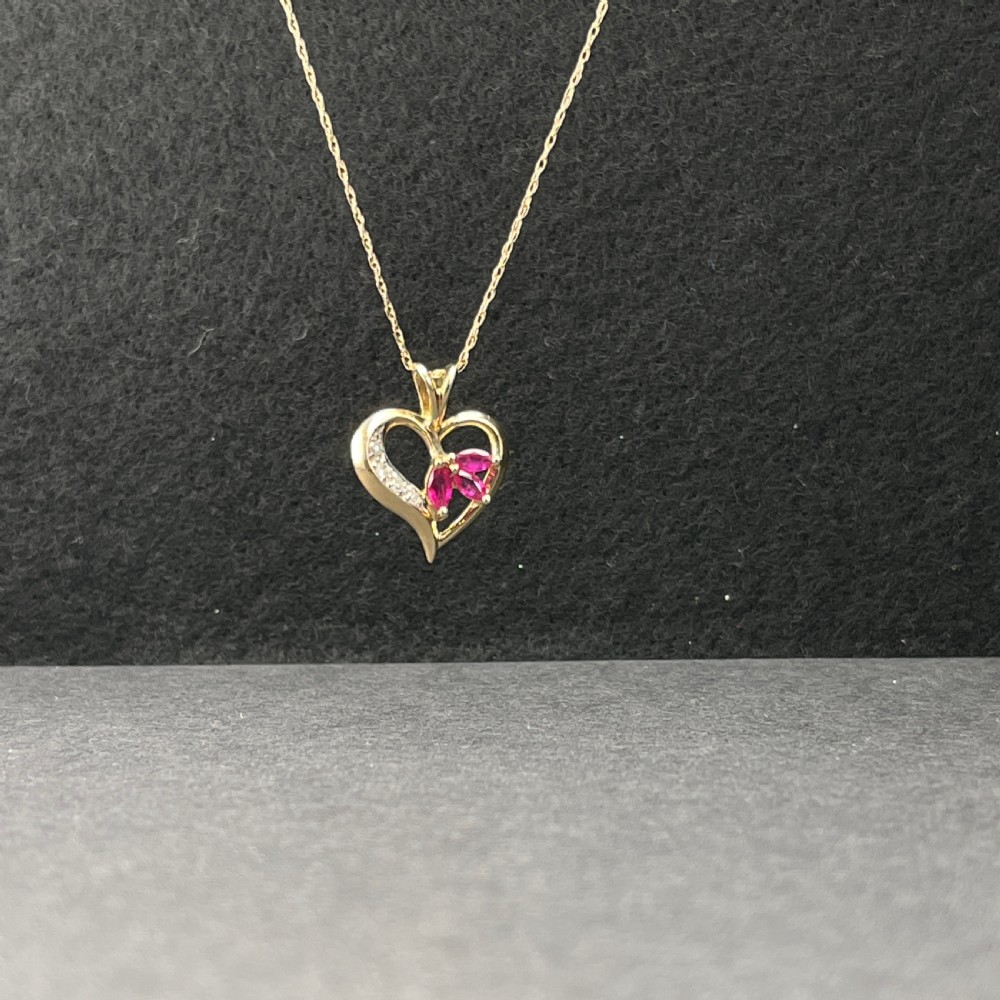 9ct Gold Ruby & Diamond Heart Pendant Necklace View IV
