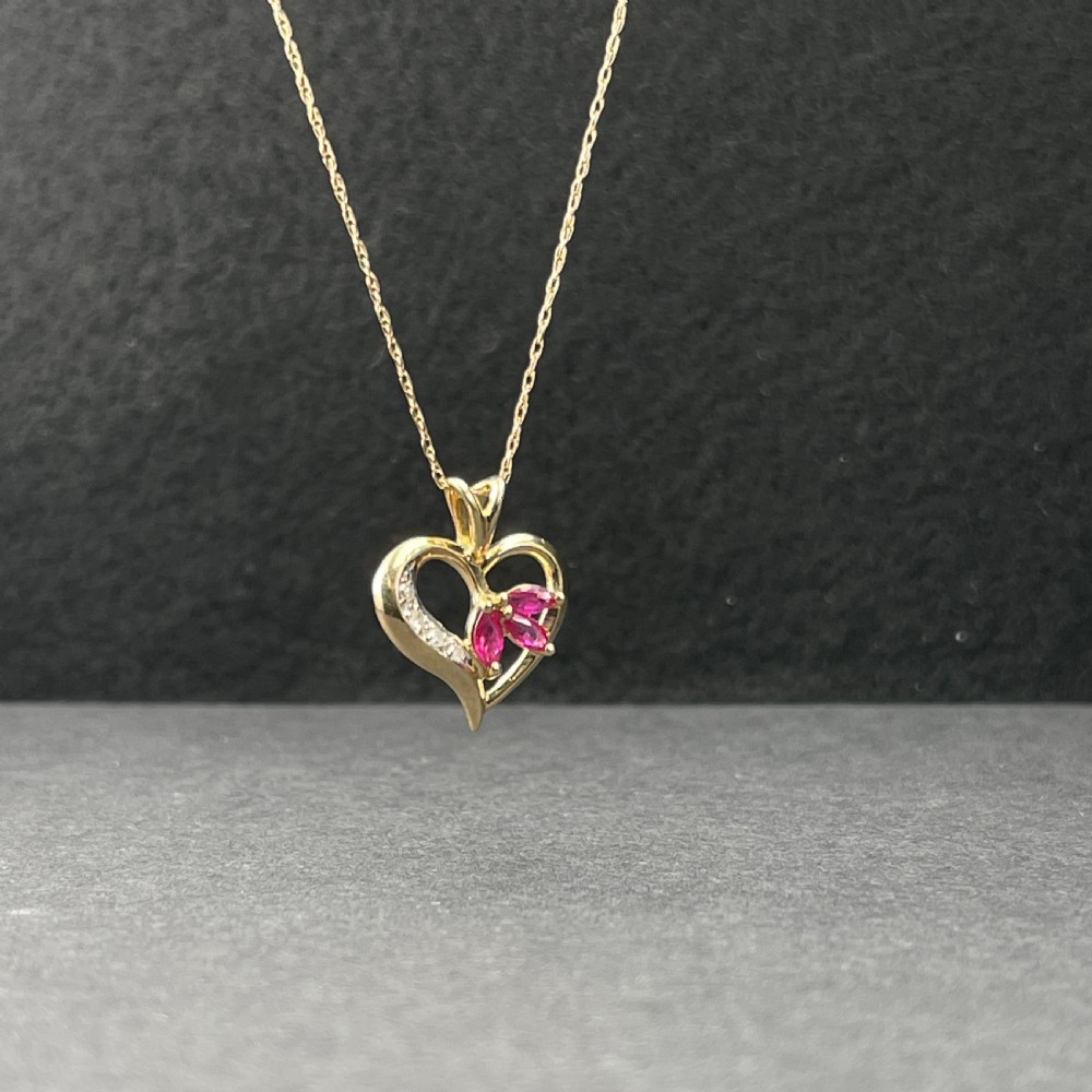 9ct Gold Ruby & Diamond Heart Pendant Necklace View V