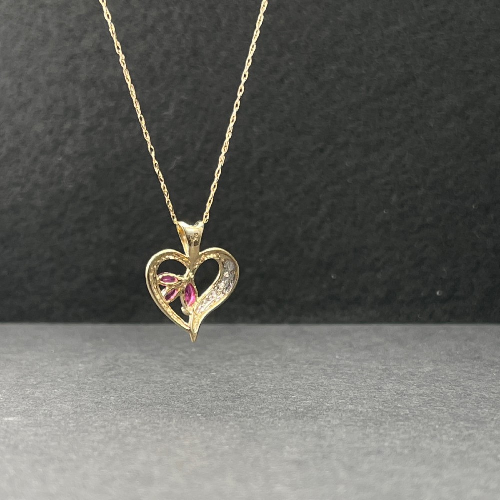 9ct Gold Ruby & Diamond Heart Pendant Necklace View VI