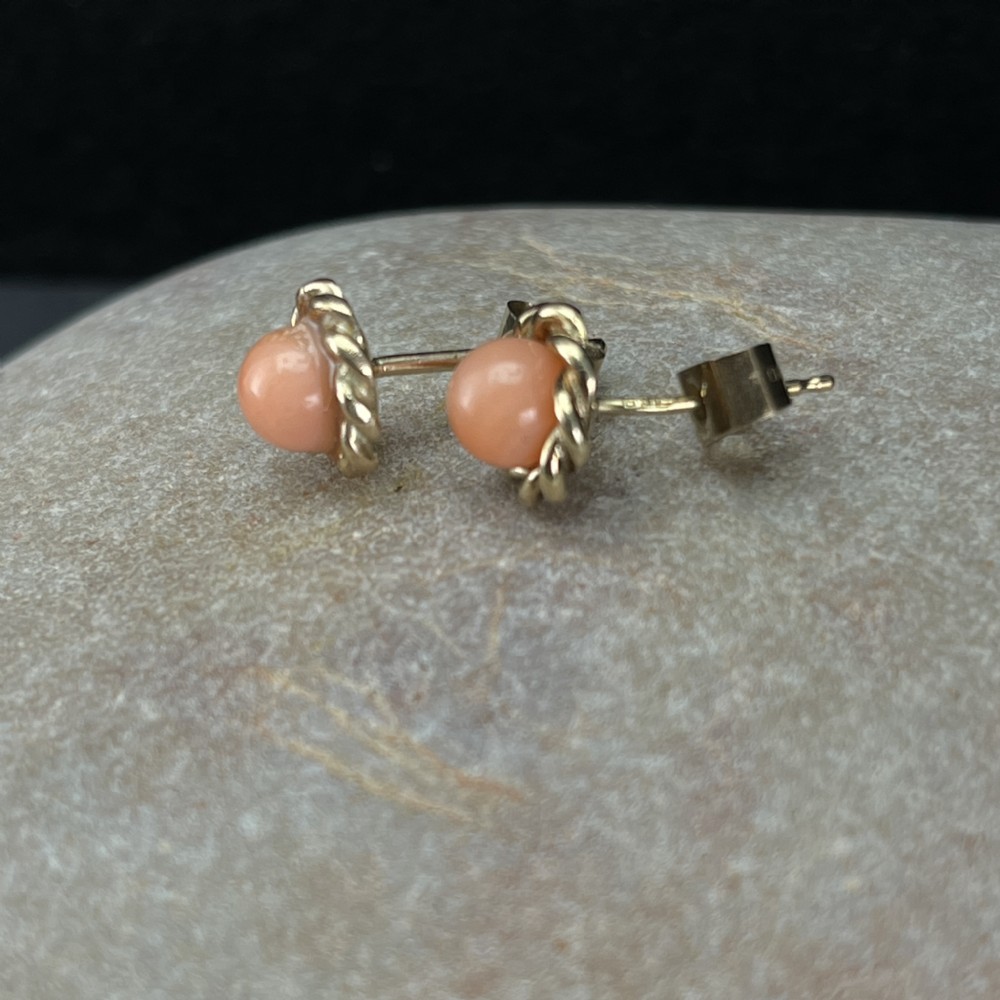 9ct Gold Coral Stud Earrings View II