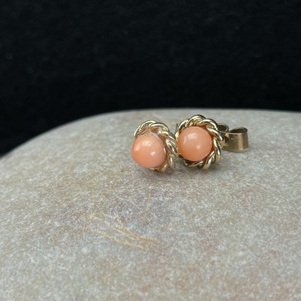 9ct Gold Coral Stud Earrings View III