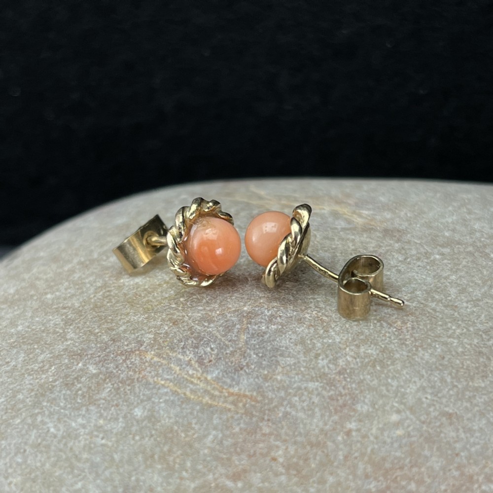 9ct Gold Coral Stud Earrings View IV