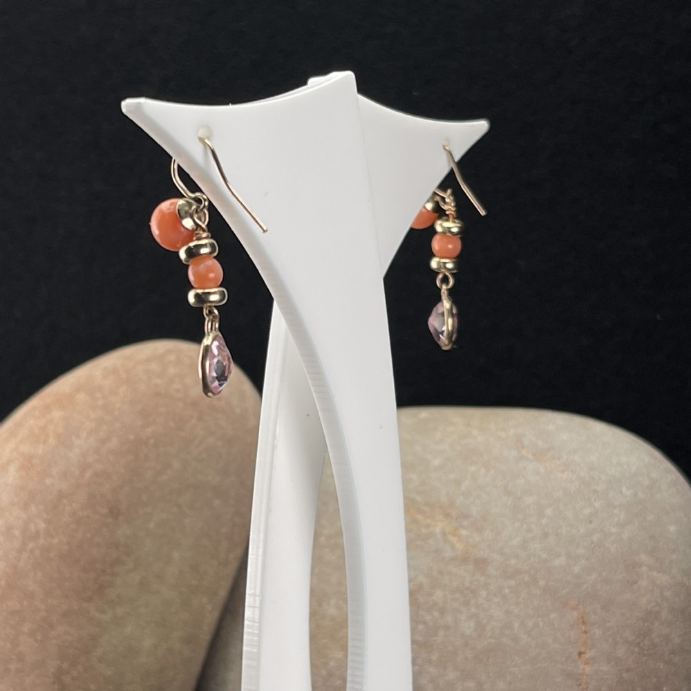 9ct Gold Coral & Amethyst Drop Earrings View IV