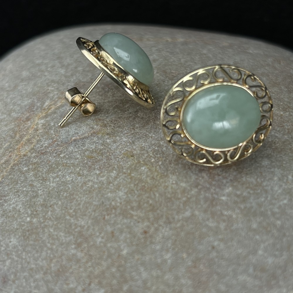 9ct Gold Large Jade Stud Earrings View IV