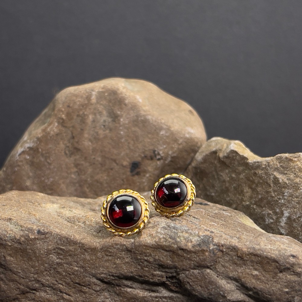 9ct Gold Cabochon Garnet Stud Earrings View VI