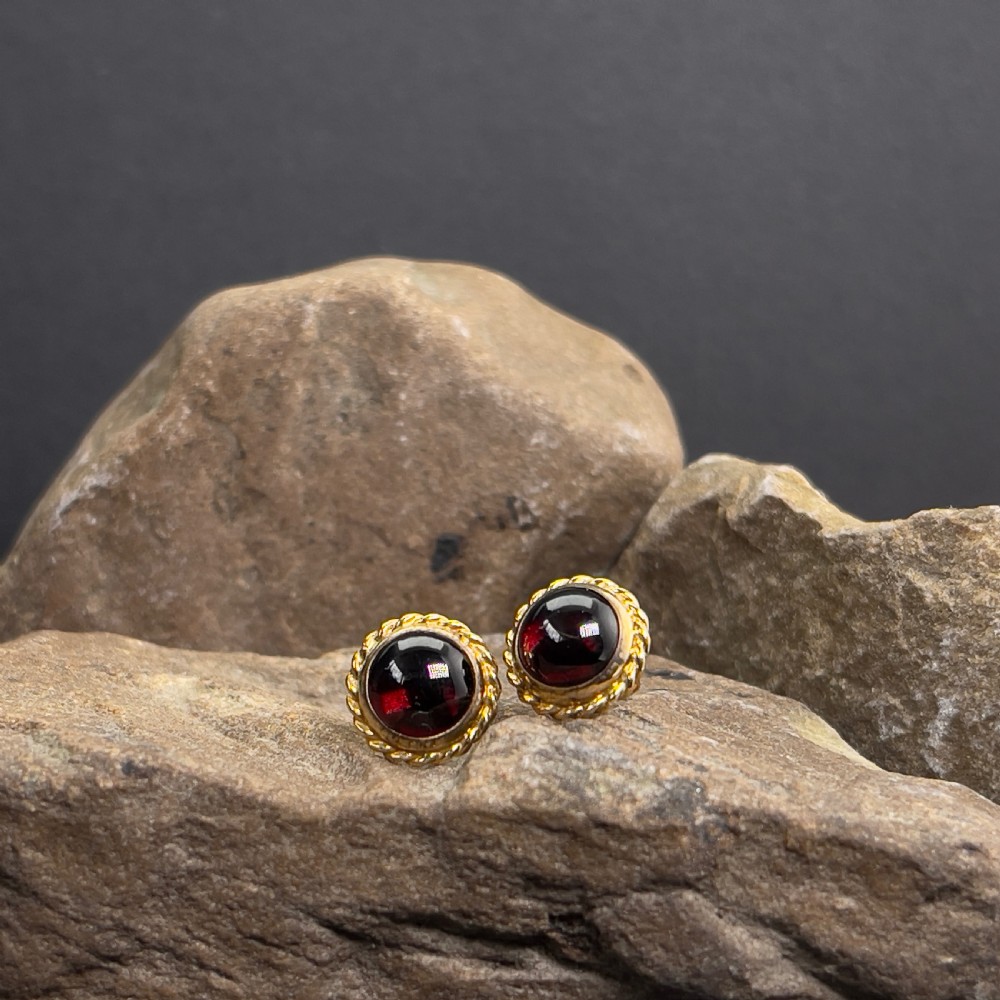 9ct Gold Cabochon Garnet Stud Earrings View VII