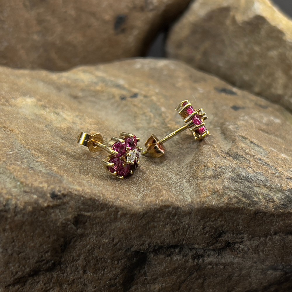 9ct Gold Diamond & Ruby Cluster Stud Earrings
 View III