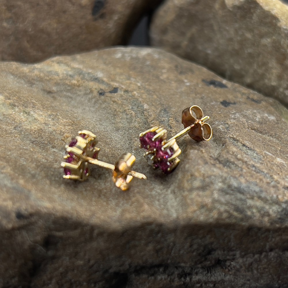 9ct Gold Diamond & Ruby Cluster Stud Earrings
 View V