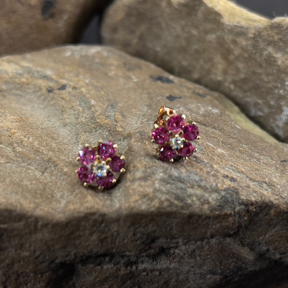 9ct Gold Diamond & Ruby Cluster Stud Earrings
 View VI