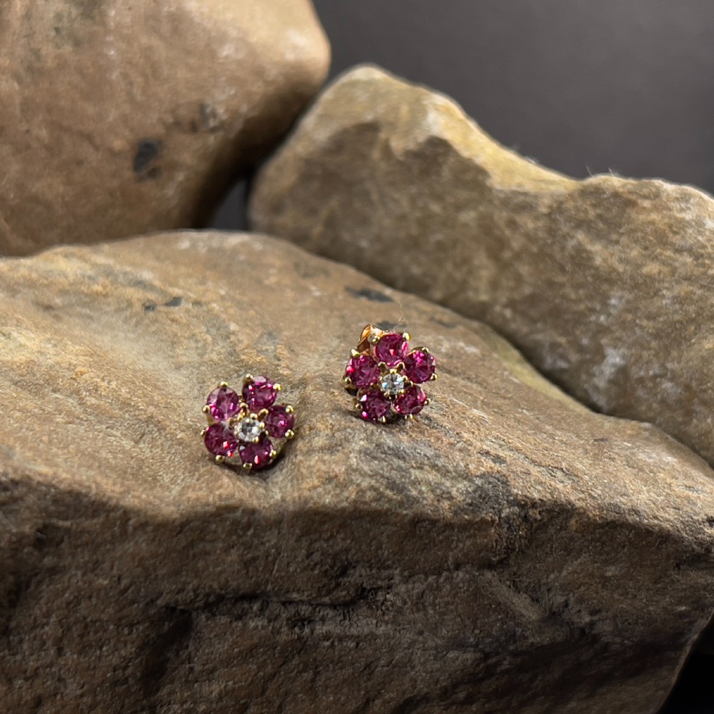 9ct Gold Diamond & Ruby Cluster Stud Earrings
 View VII