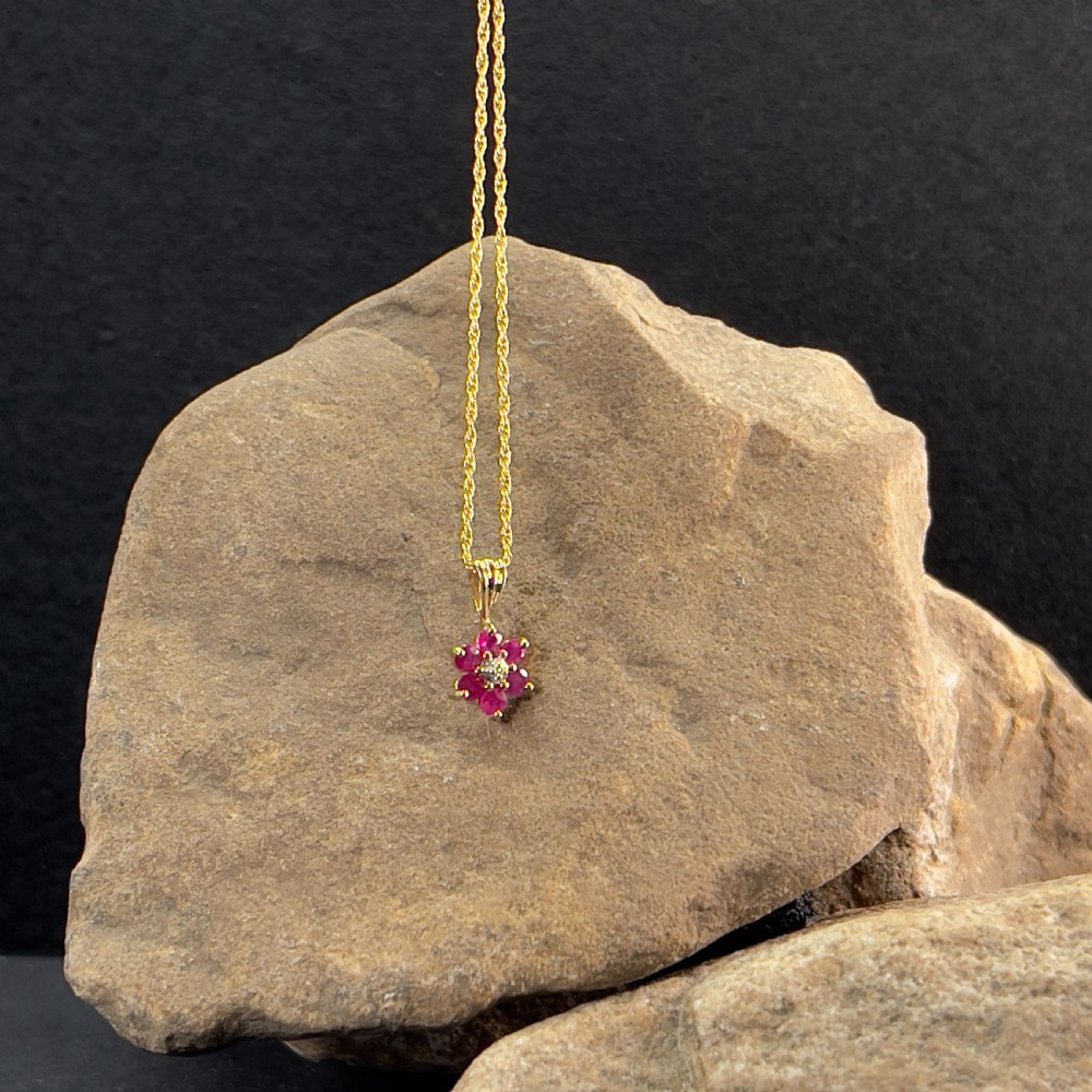 9ct Gold Diamond & Ruby Cluster Pendant Necklace
 View IV