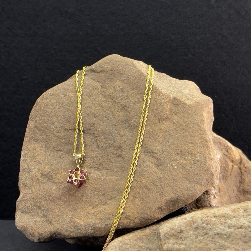 9ct Gold Diamond & Ruby Cluster Pendant Necklace
 View VI