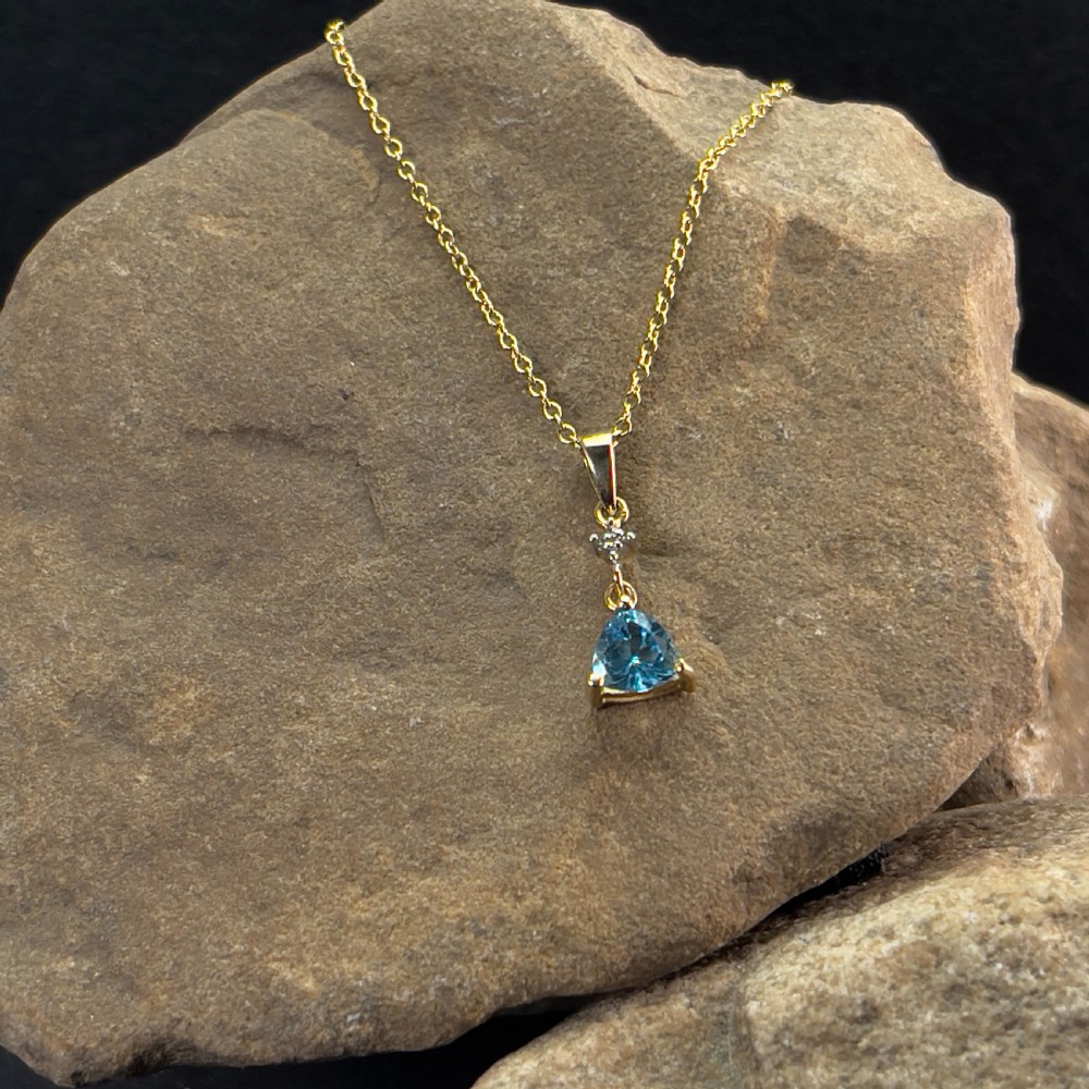 9ct Gold Diamond & Blue Topaz Pendant Necklace
 View II