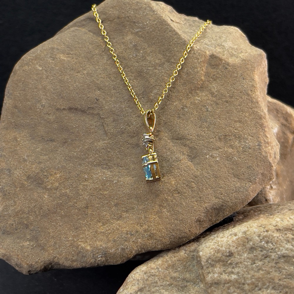 9ct Gold Diamond & Blue Topaz Pendant Necklace
 View III