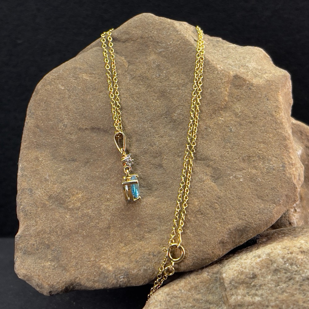 9ct Gold Diamond & Blue Topaz Pendant Necklace
 View V