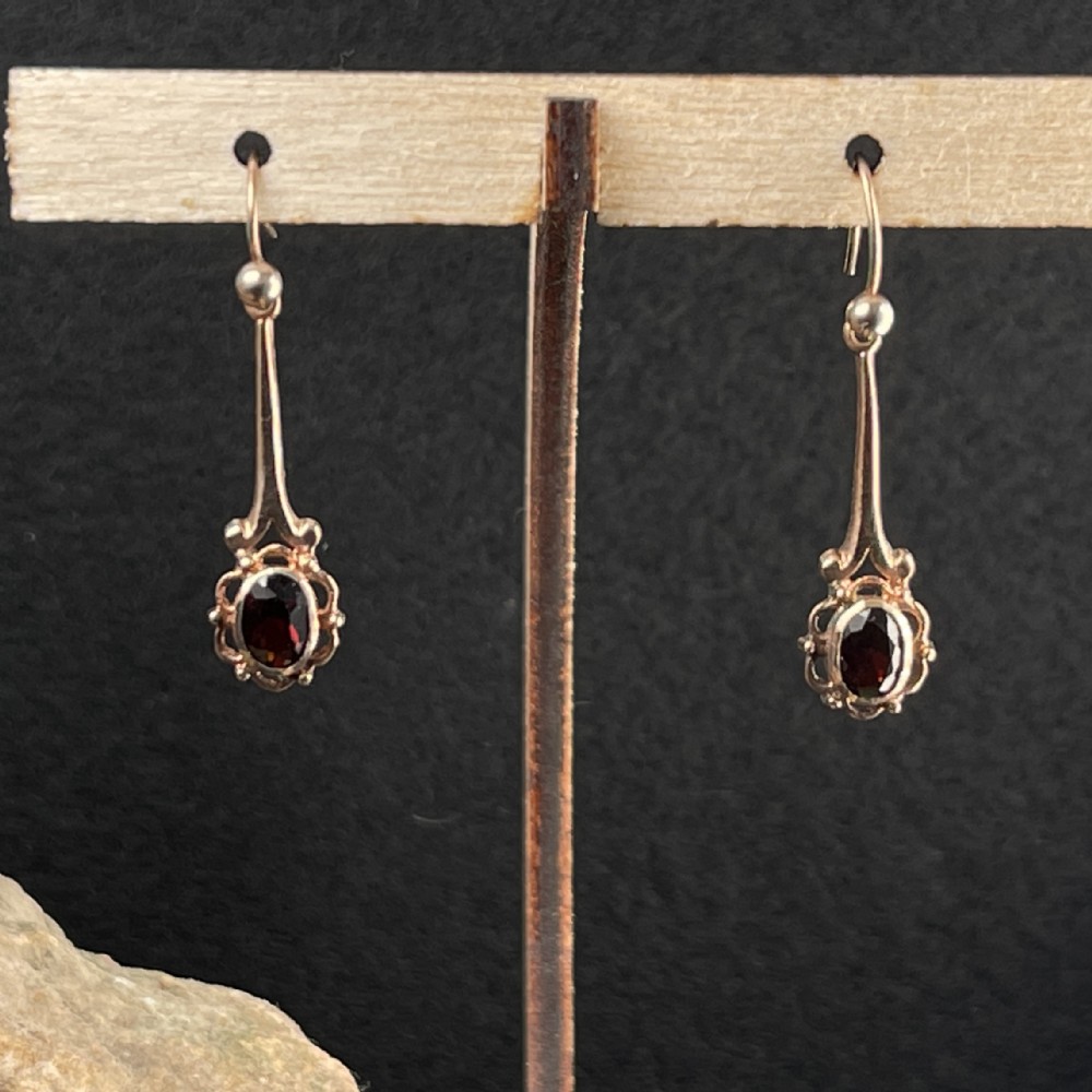 9ct Rose Gold Edwardian Garnet Drop Dangling Earrings