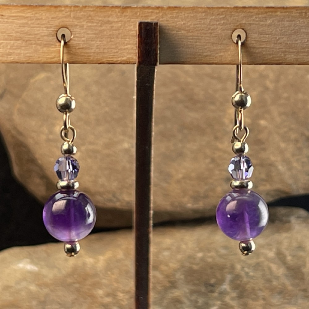 9ct Gold Cabochon Amethyst Drop Earrings