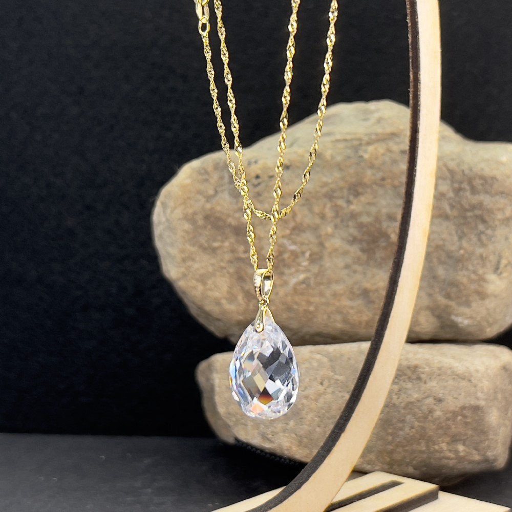 14ct Gold Crystal Pendant Necklace View VI