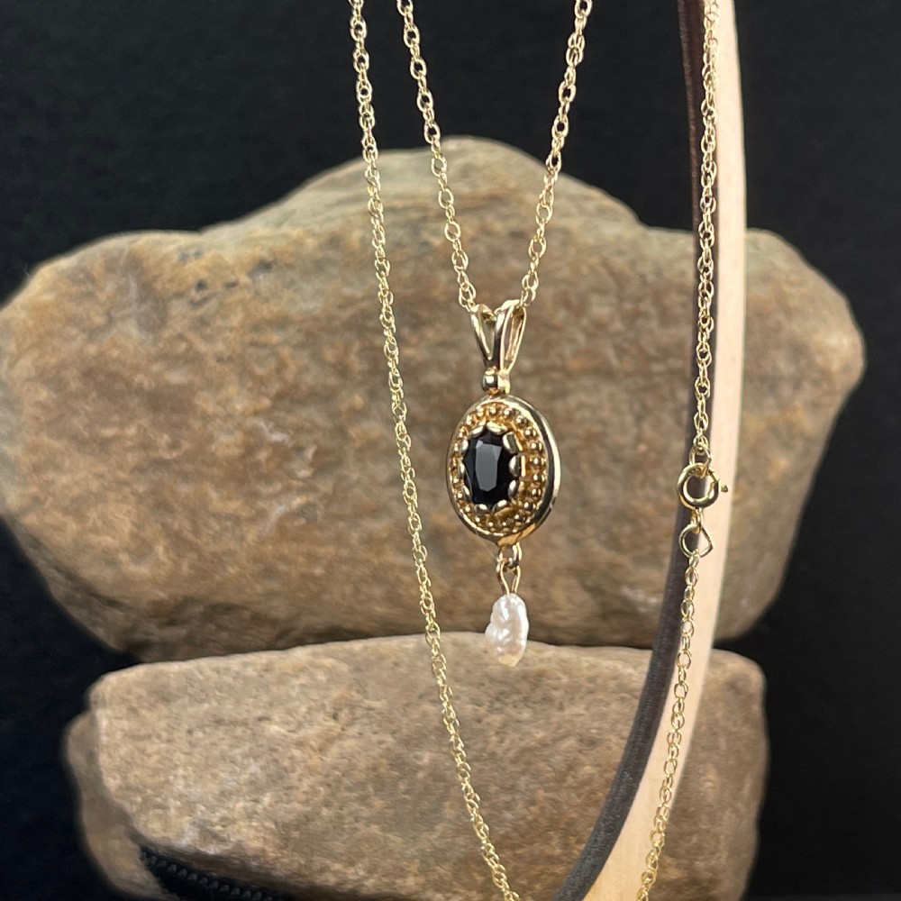 9ct Gold Sapphire & Pearl Pendant Necklace View II