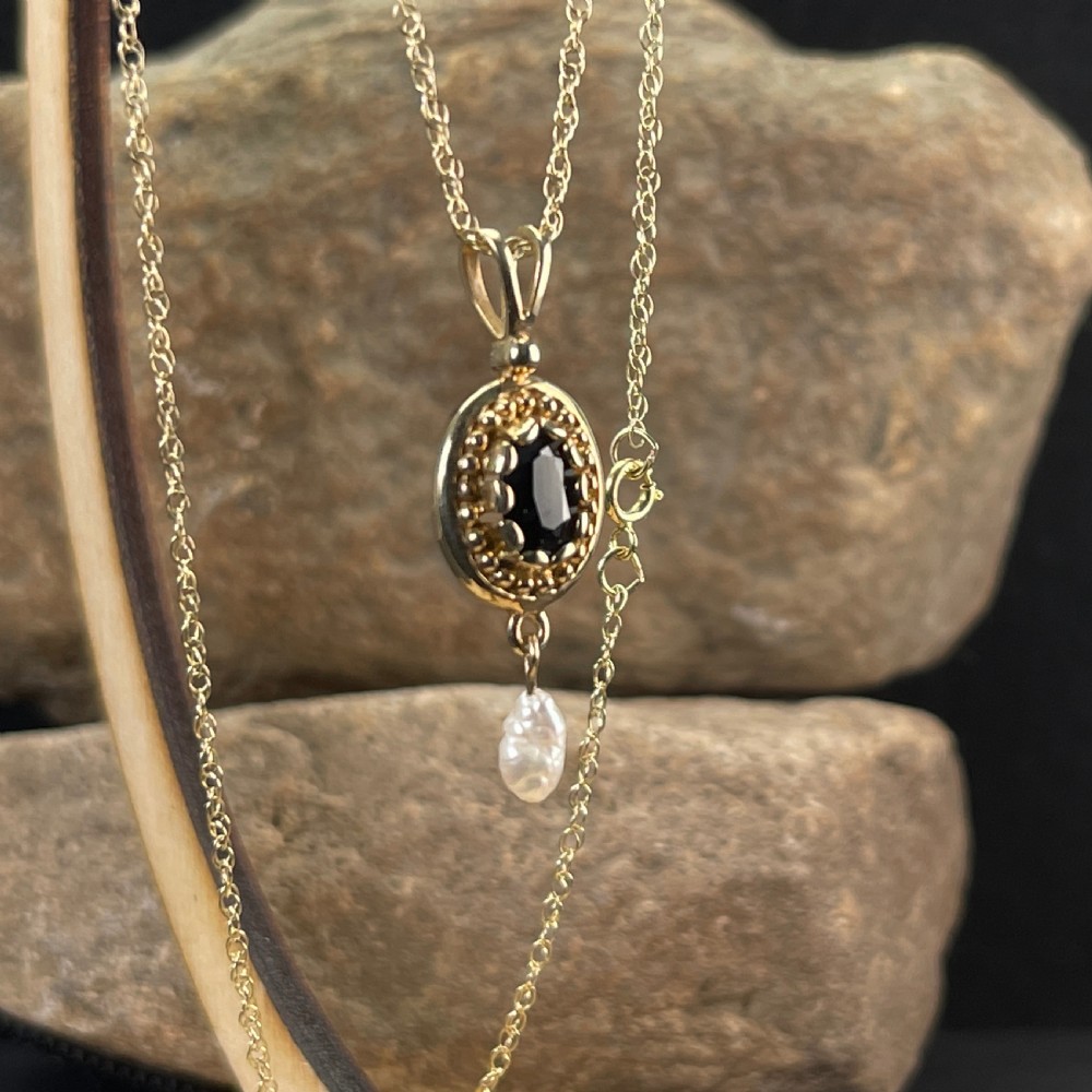 9ct Gold Sapphire & Pearl Pendant Necklace View III