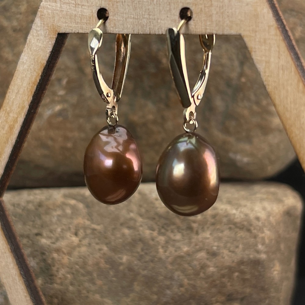 14ct Gold Baroque Pearl Drop Hinged Earrings View IV